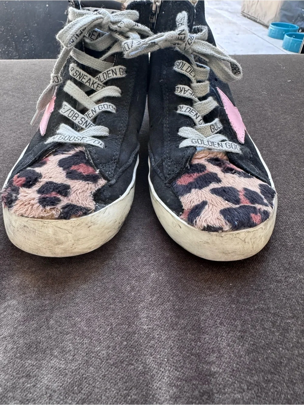 Golden Goose black fancy Sneakers Pink Star and Leopard Toe Cap. Girl sz 32 or 1